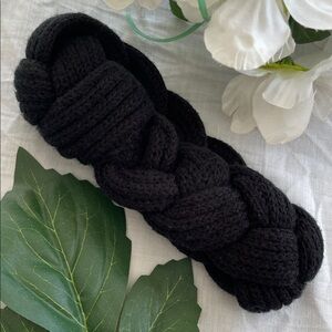 Black Braided Chunky Knit Ear Warmer Headband Thick Cozy Winter Accessory New